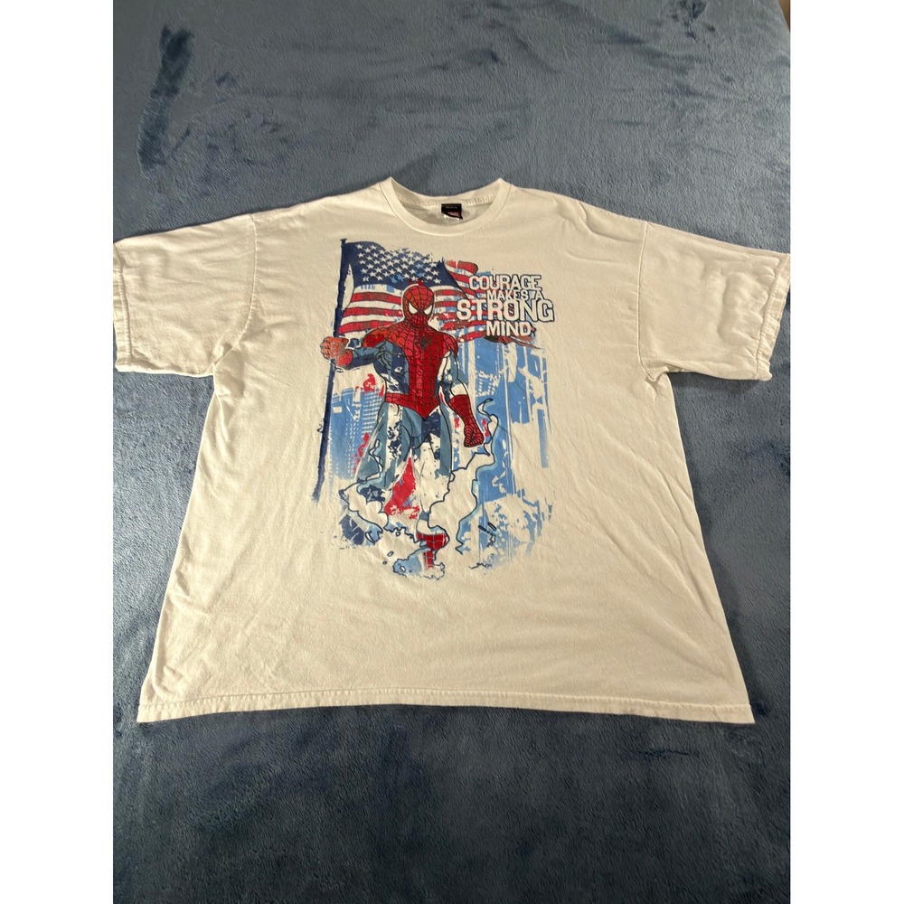 Marvel Spider-Man Graphic T-Shirt Mens XL White Patriotic Courage Strong Mind
